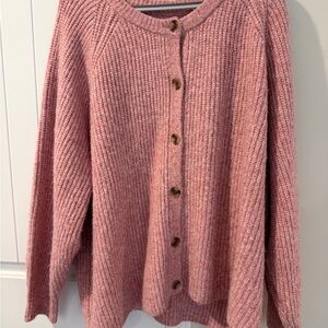 Women's Cozy SONOMA Button-Front Pink Ribbed Cardigan